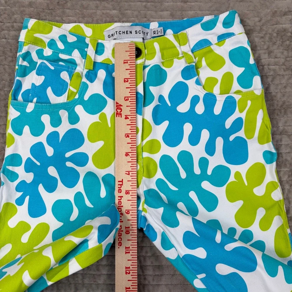 Gretchen Scott Pants‎ XS White Blue Green Abstract Floral Print Cropped Leg - Picture 4 of 10